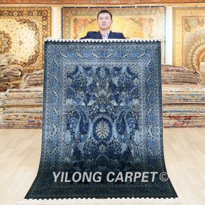 Turkish Carpet Dark Blue Oriental Handmade Area Silk Rug 4x6ft