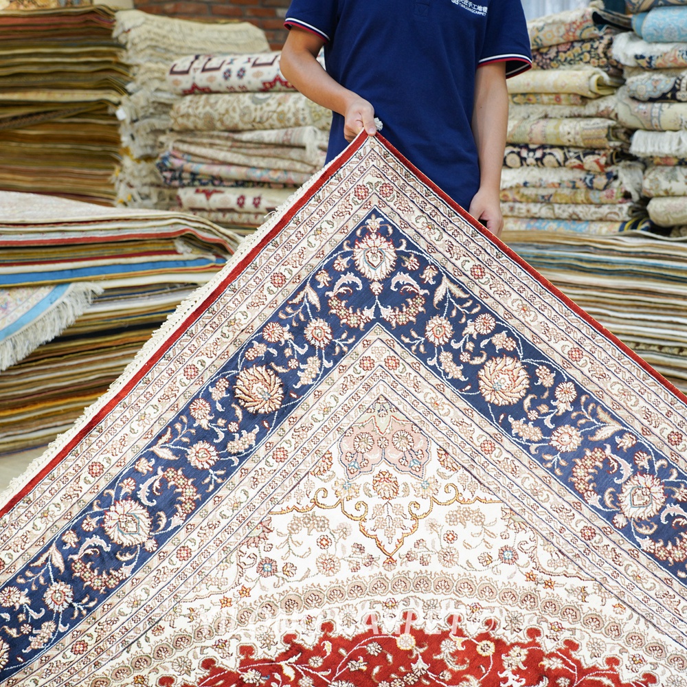 Silk Persian Rug Red Medallion Traditional Handmade Carpet 8x10ft - Yilong  Carpet Factory