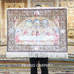 Last Supper Design Oriental Hand Knotted Silk Rug Tapestry 2x3ft
