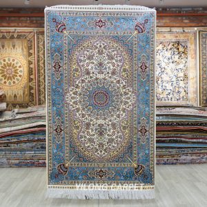 Persian Rug Luxury Oriental Silk Beige Hand Knotted Rug 3x5ft