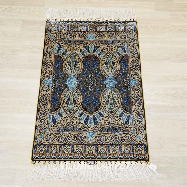 Turkish Rug Small Blue Hand Knotted Silk Oriental Rug 2x3ft