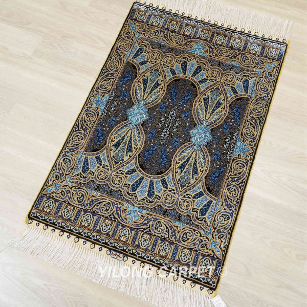 Turkish Rug Small Blue Hand Knotted Silk Oriental Rug 2x3ft