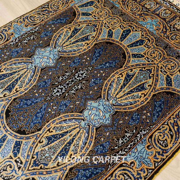 Turkish Rug Small Blue Hand Knotted Silk Oriental Rug 2x3ft
