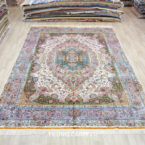 Persian Rug Traditional Hand-Knotted Pure Silk Rug Living Room 10x14ft