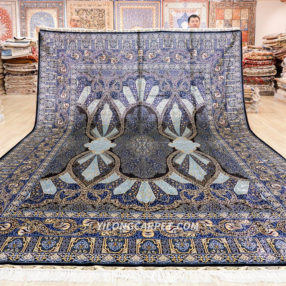 Turkish Carpet Rug Handmade Blue Silk