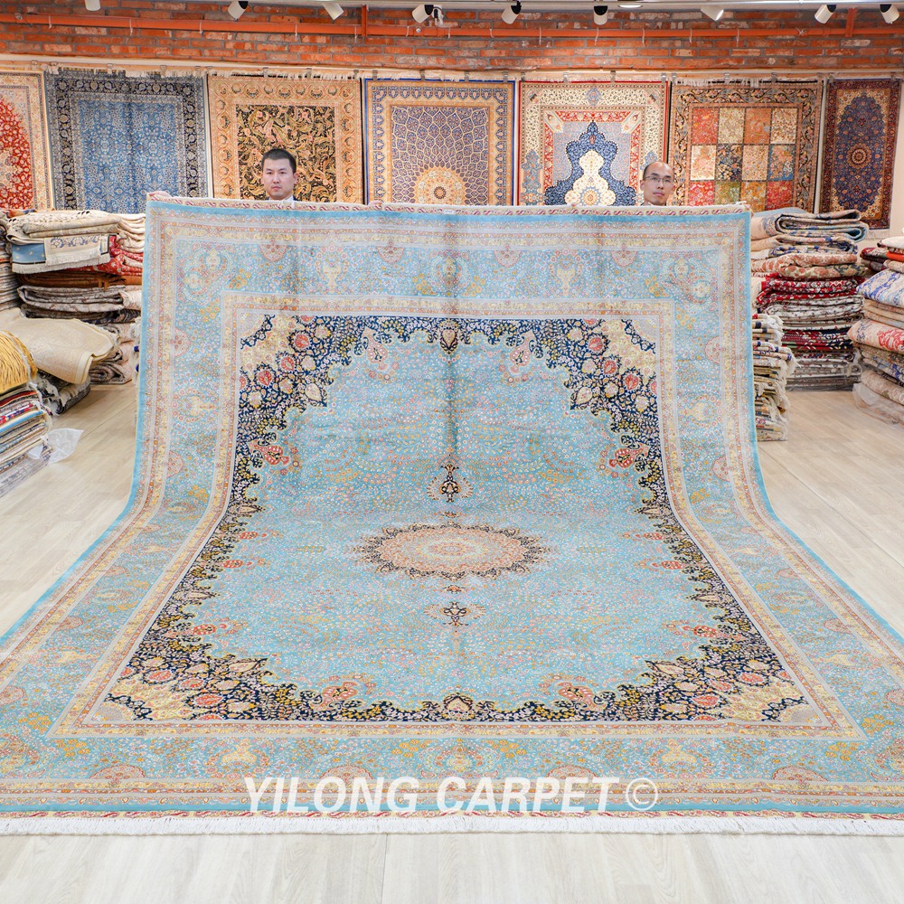 Hand Knotted Persian Rug Blue Silk