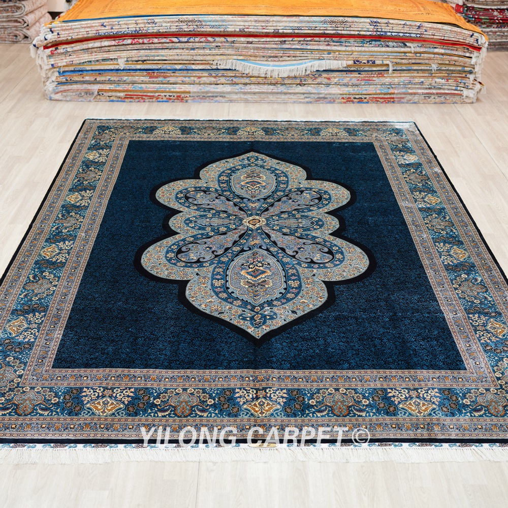 Turkish Rug Hand Knotted Blue Silk Classic Oriental Carpet 9x12ft Sold Out - Image 3