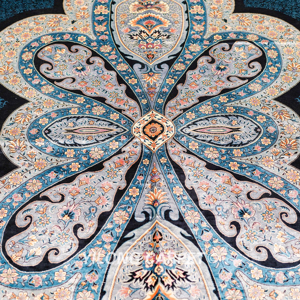 Turkish Rug Hand Knotted Blue Silk Classic Oriental Carpet 9x12ft Sold Out - Image 4