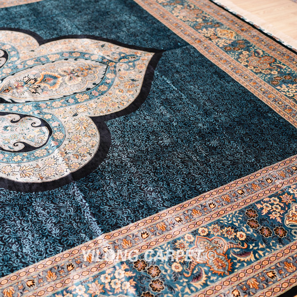 Turkish Rug Hand Knotted Blue Silk Classic Oriental Carpet 9x12ft Sold Out - Image 6