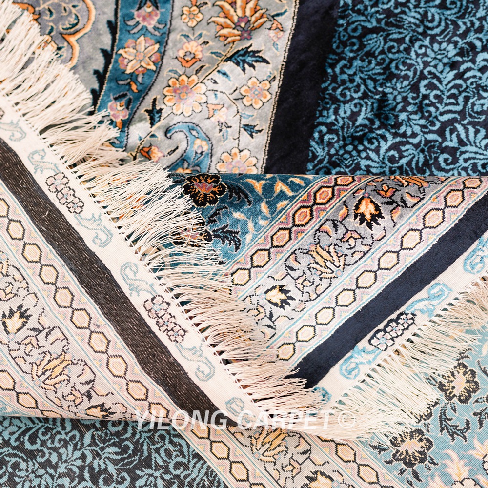 Turkish Rug Hand Knotted Blue Silk Classic Oriental Carpet 9x12ft Sold Out - Image 7