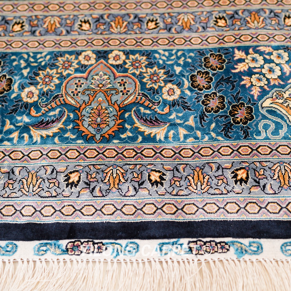 Turkish Rug Hand Knotted Blue Silk Classic Oriental Carpet 9x12ft Sold Out - Image 8