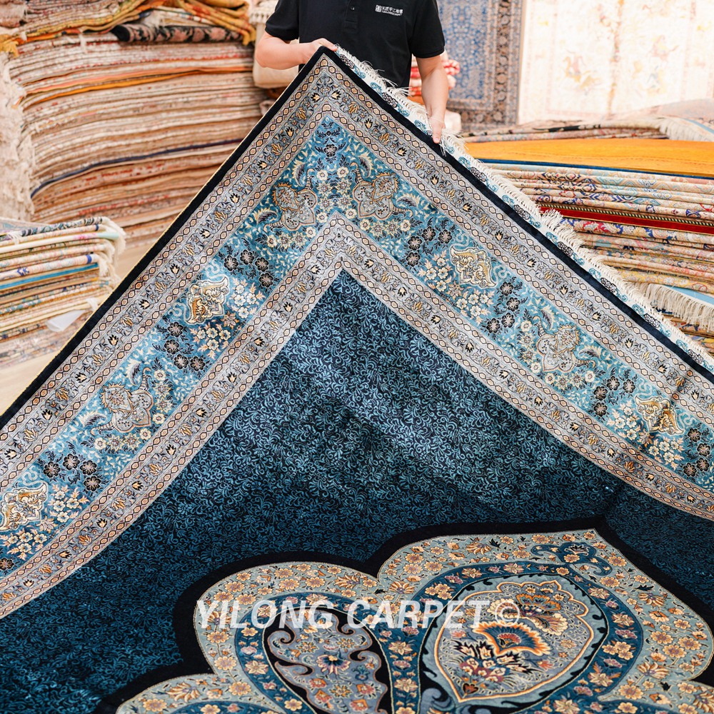 Turkish Rug Hand Knotted Blue Silk Classic Oriental Carpet 9x12ft Sold Out - Image 9