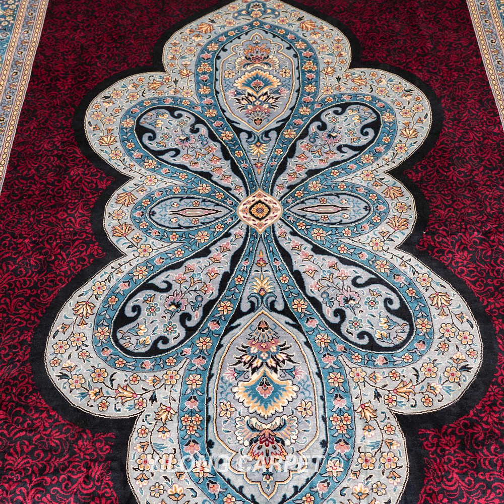 Turkish Oriental Silk Rug Red Hand Knotted Silk Carpet 5x7ft Sold Out - Image 4