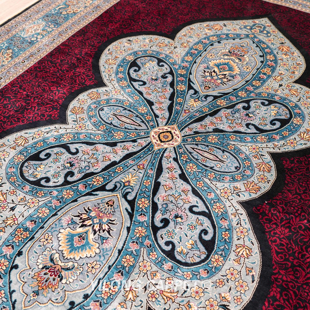 Turkish Oriental Silk Rug Red Hand Knotted Silk Carpet 5x7ft Sold Out - Image 7