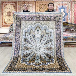 Grey Peacock Design Turkish Oriental Silk Rug Hand Knotted Carpet 5x7ft