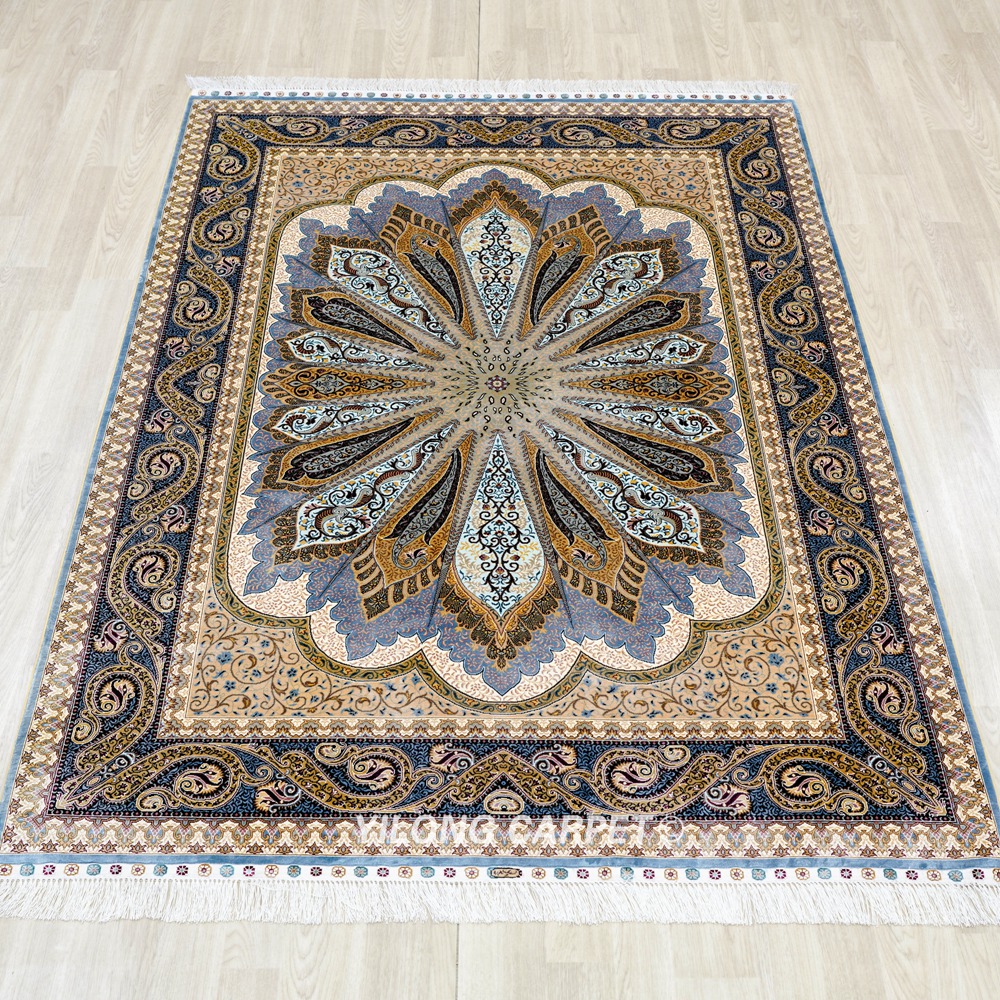 Grey Peacock Design Turkish Oriental Silk Rug Hand Knotted Carpet 5x7ft Sold Out - Image 3