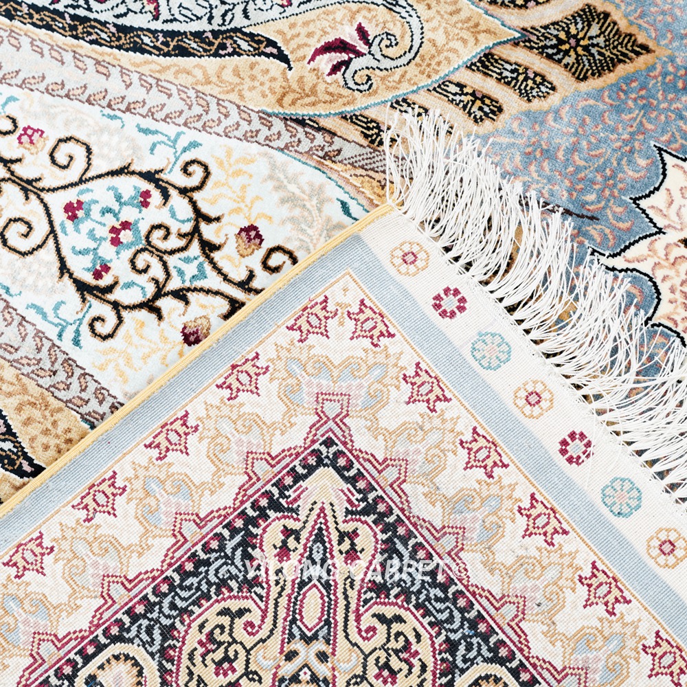 Grey Peacock Design Turkish Oriental Silk Rug Hand Knotted Carpet 5x7ft Sold Out - Image 8