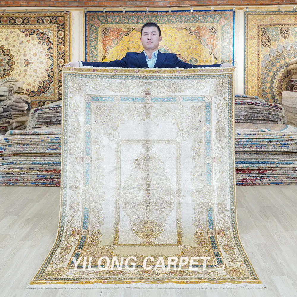 Persian Carpet Beige Handmade Silk Oriental Rug 4.5x6.5ft - Image 2