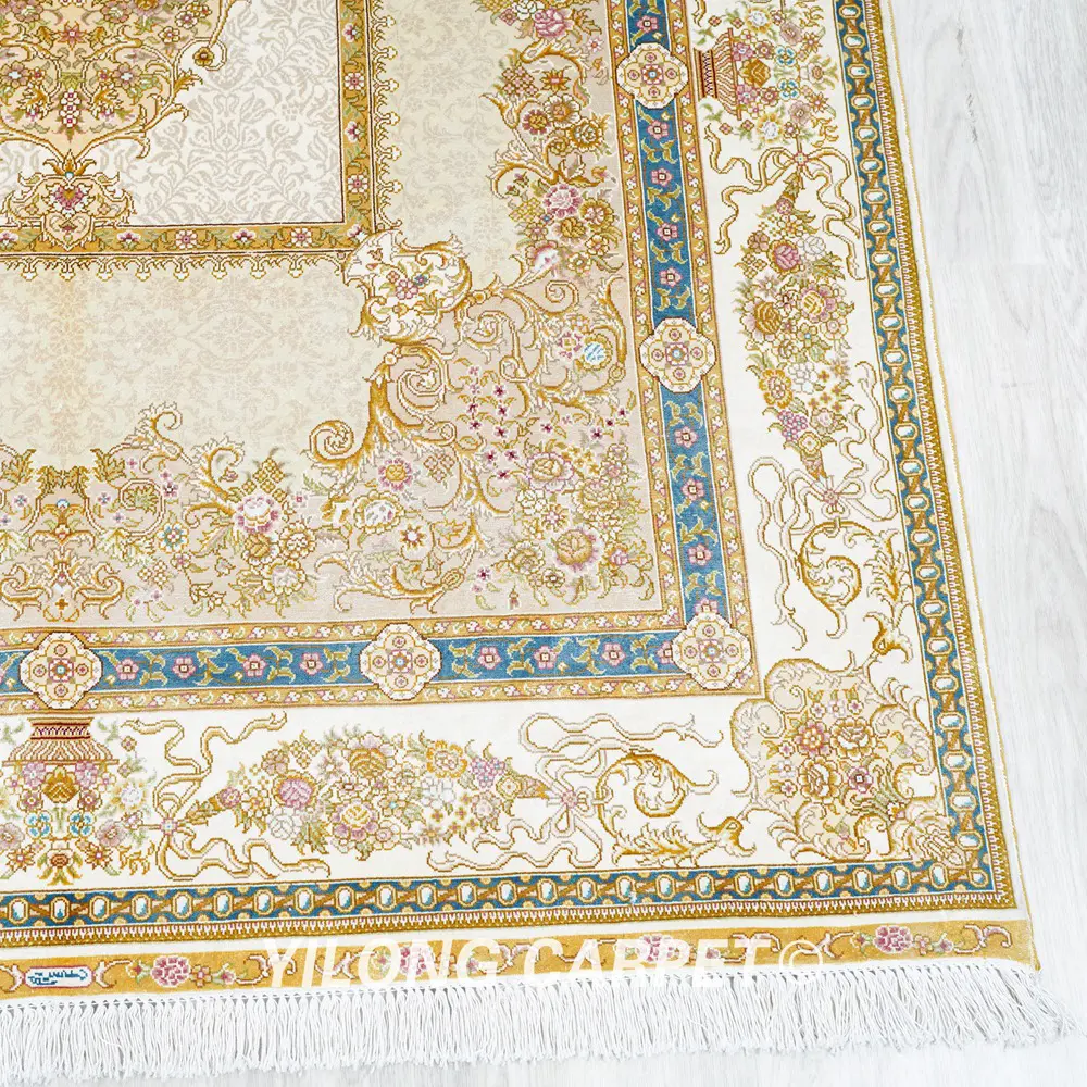 Persian Carpet Beige Handmade Silk Oriental Rug 4.5x6.5ft - Image 4