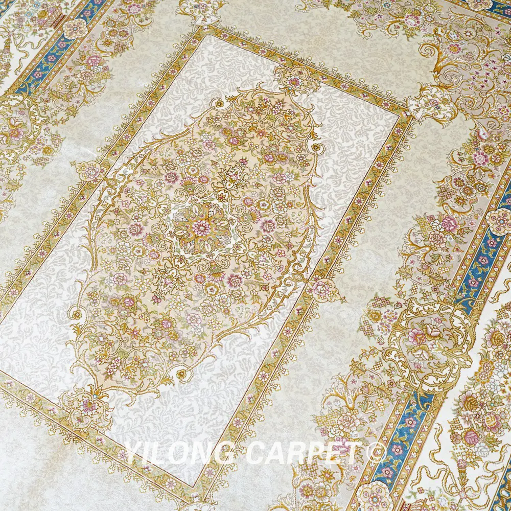 Persian Carpet Beige Handmade Silk Oriental Rug 4.5x6.5ft - Image 5