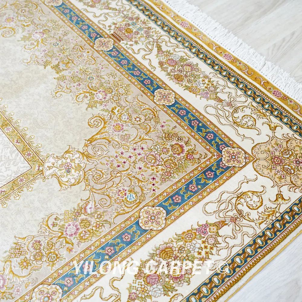 Persian Carpet Beige Handmade Silk Oriental Rug 4.5x6.5ft - Image 6