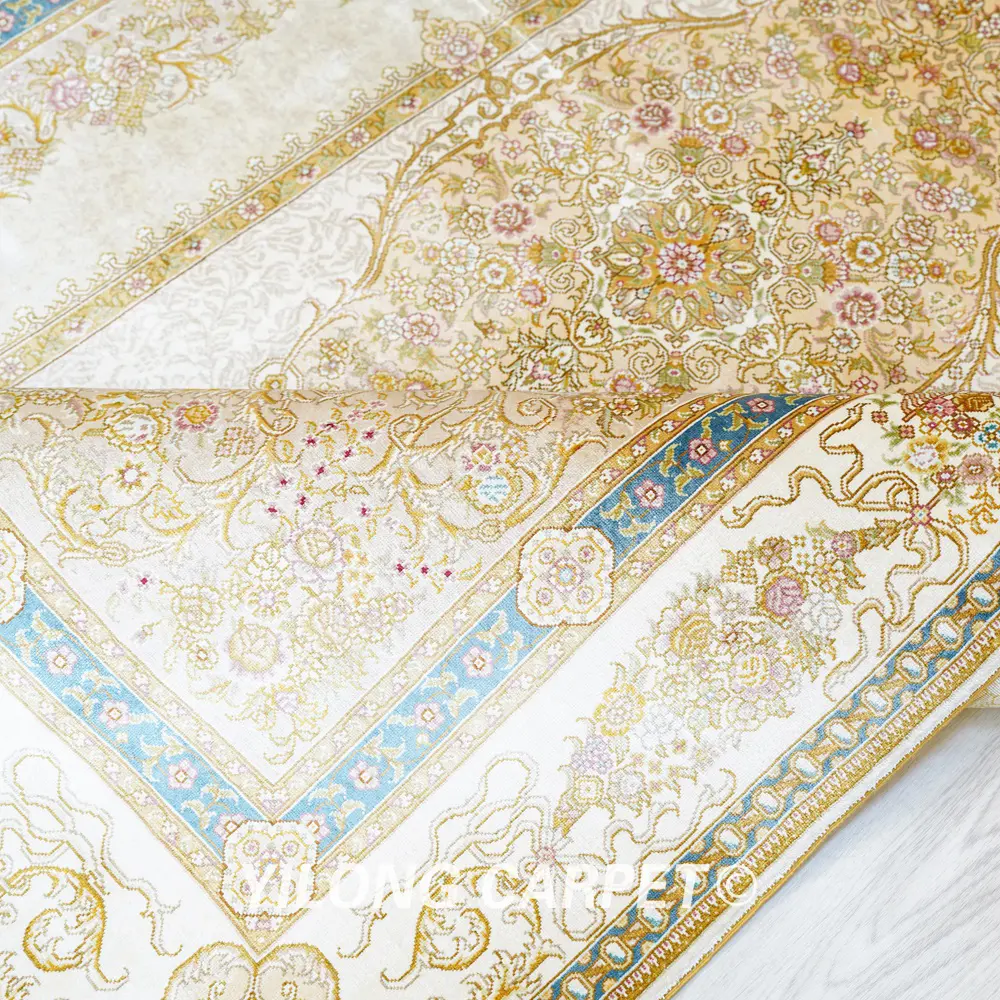 Persian Carpet Beige Handmade Silk Oriental Rug 4.5x6.5ft - Image 7