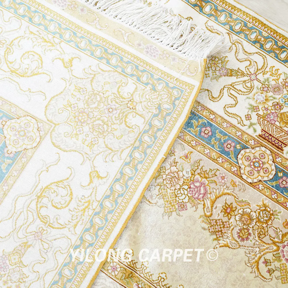 Persian Carpet Beige Handmade Silk Oriental Rug 4.5x6.5ft - Image 8