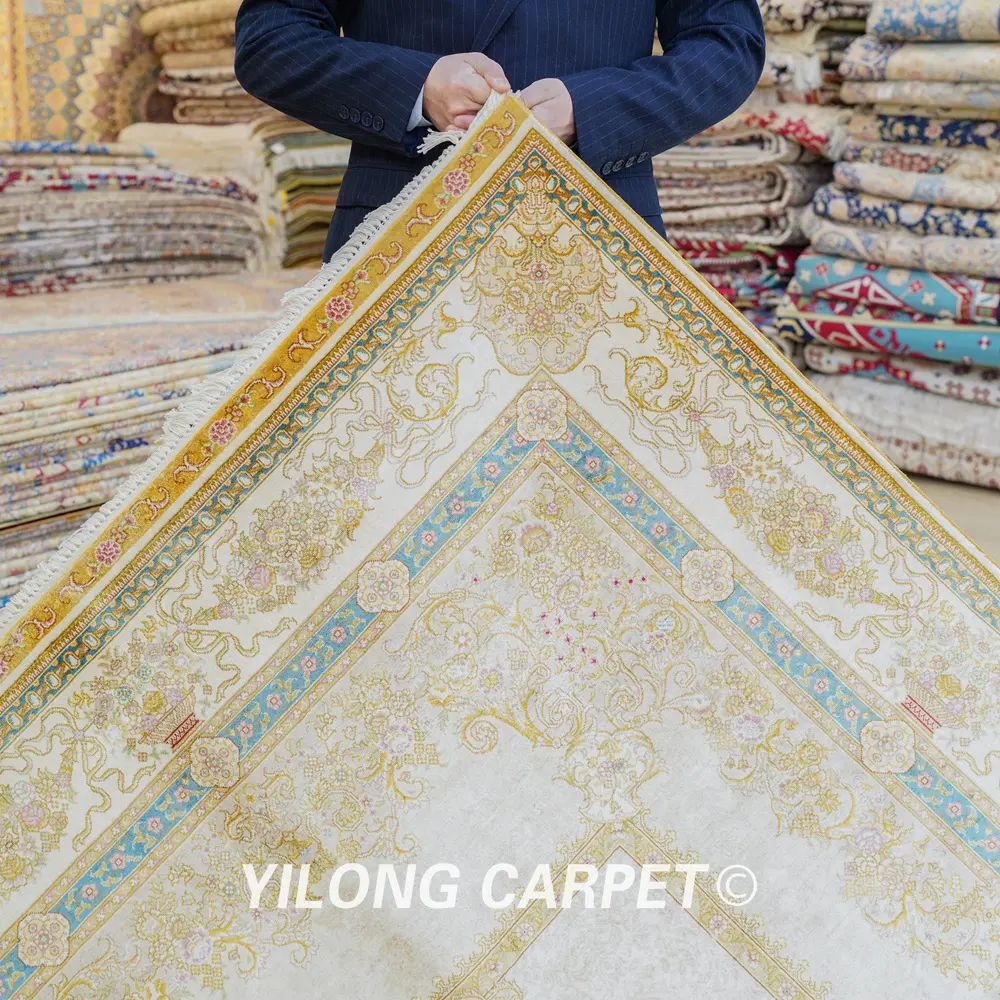 Persian Carpet Beige Handmade Silk Oriental Rug 4.5x6.5ft - Image 9