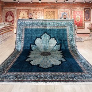 Turkish Carpet Handmade Blue Silk Classic Oriental Carpet 9x12ft
