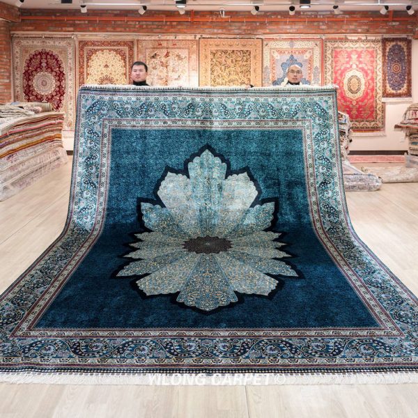 Turkish Carpet Handmade Blue Silk Classic Oriental Carpet 9x12ft
