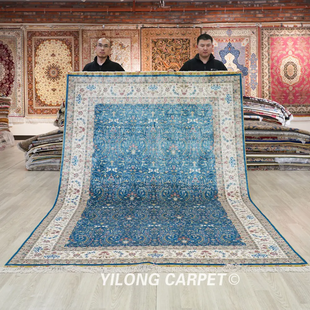 Hereke Carpet Handmade Blue Silk Oriental Rug 6x9ft