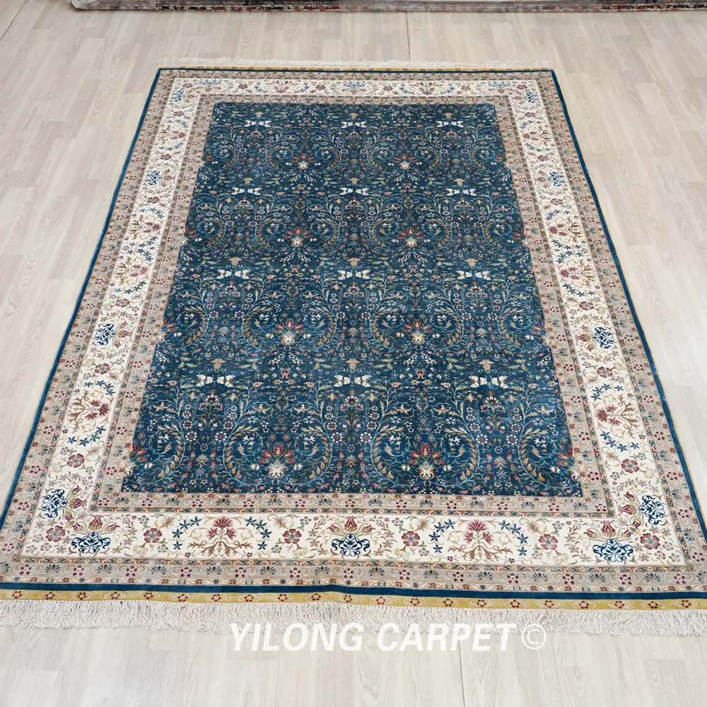 Hereke Carpet Handmade Blue Silk Oriental Rug 6x9ft - Image 3