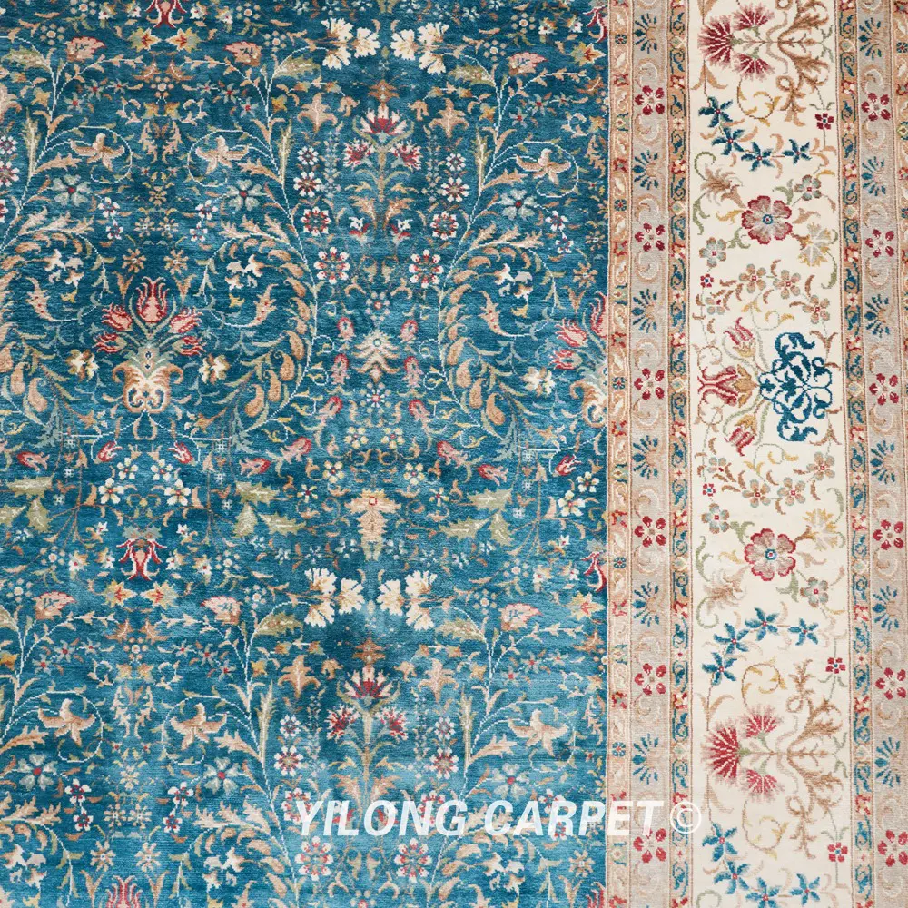 Hereke Carpet Handmade Blue Silk Oriental Rug 6x9ft - Image 5