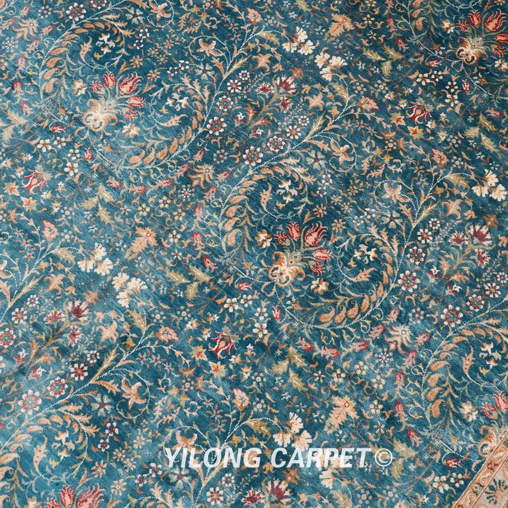 Hereke Carpet Handmade Blue Silk Oriental Rug 6x9ft - Image 6