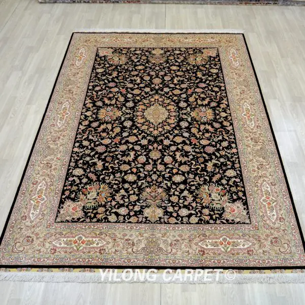 Hand Knotted Turkish Carpet Seven Hills Black Silk Oriental Carpet