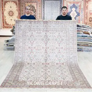 Hand Knotted Hereke Rug Beige Carpet Silk Oriental Rug 6x9ft