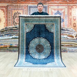 Turkish Rug Dark Blue Handmade Silk Villa Rug 4x6ft