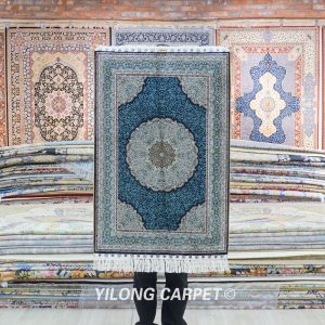 Blue Turkish Rug Small Oriental Hand Knotted Silk Rug 2x3ft