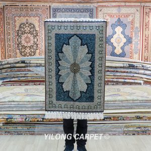 Turkish Rug Small Oriental Blue Hand Knotted Silk Rug 2x3ft