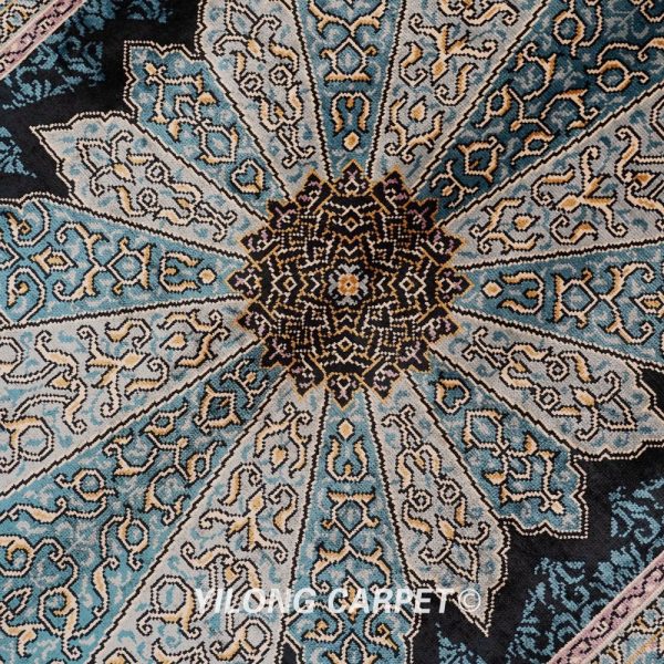 Turkish Rug Small Oriental Blue Hand Knotted Silk Rug 2x3ft