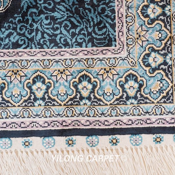 Turkish Rug Small Oriental Blue Hand Knotted Silk Rug 2x3ft