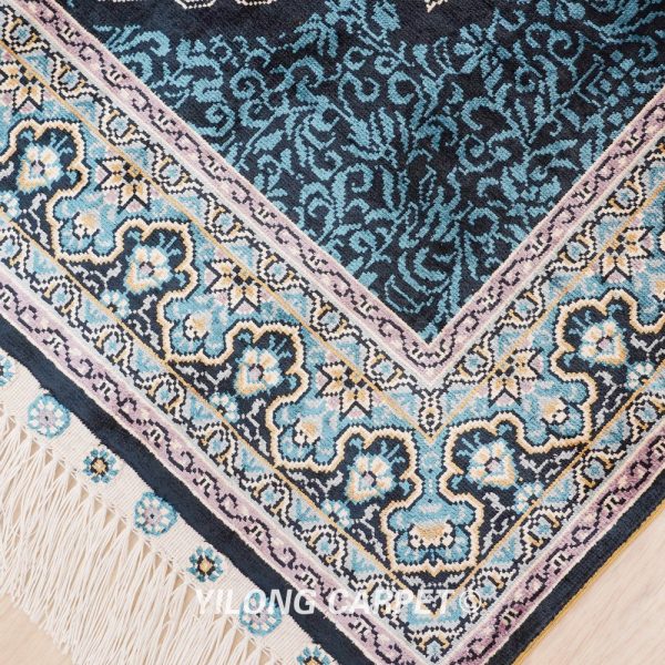 Turkish Rug Small Oriental Blue Hand Knotted Silk Rug 2x3ft