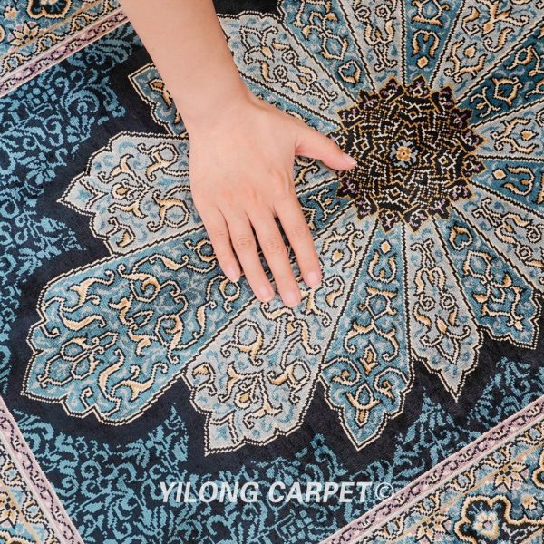 Turkish Rug Small Oriental Blue Hand Knotted Silk Rug 2x3ft