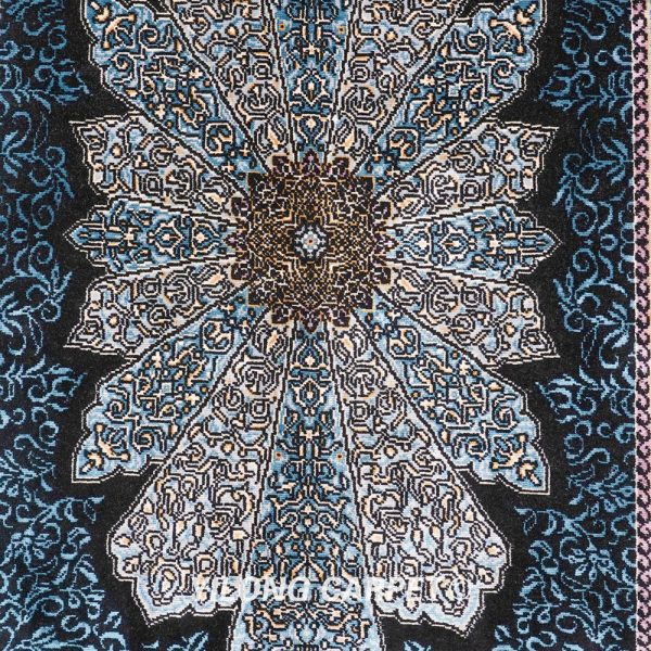 Blue Turkish Rug Small Oriental Hand Knotted Silk Rug 2x4ft