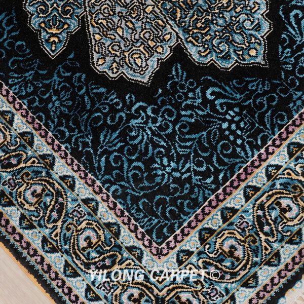 Blue Turkish Rug Small Oriental Hand Knotted Silk Rug 2x4ft