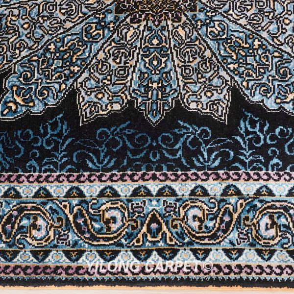 Blue Turkish Rug Small Oriental Hand Knotted Silk Rug 2x4ft