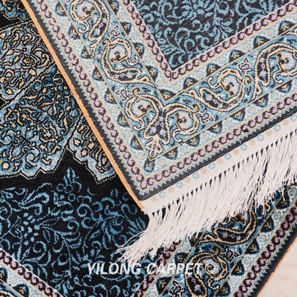 Blue Turkish Rug Small Oriental Hand Knotted Silk Rug 2x4ft