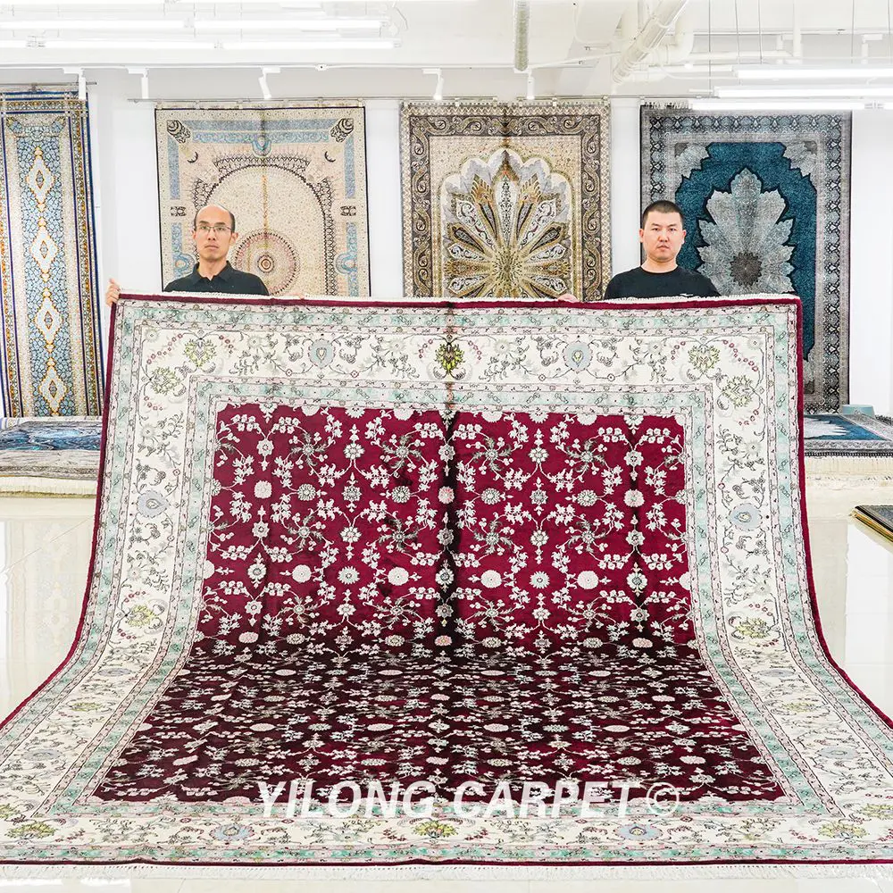 Pakistan Carpet Hand Knotted Silk Classic Red Floral Oriental Carpet 9x12ft