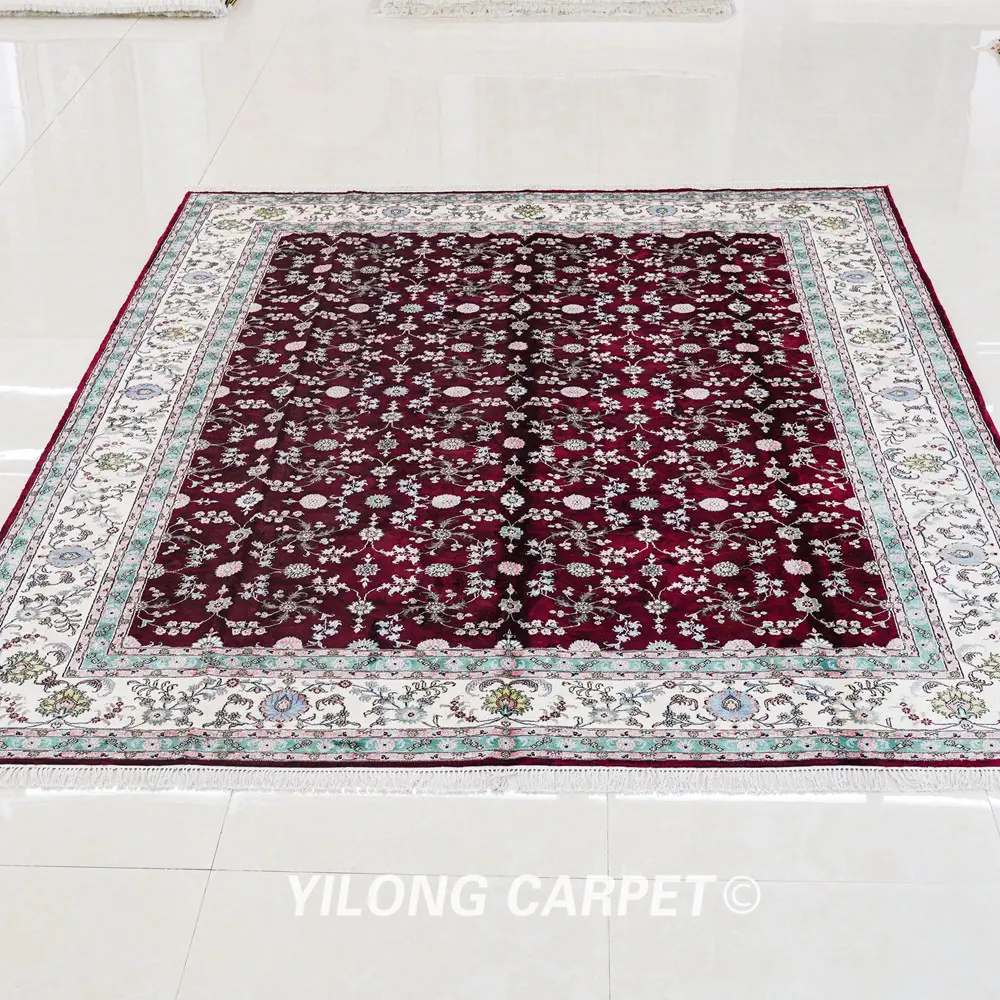 Pakistan Carpet Hand Knotted Silk Classic Red Floral Oriental Carpet 9x12ft - Image 3