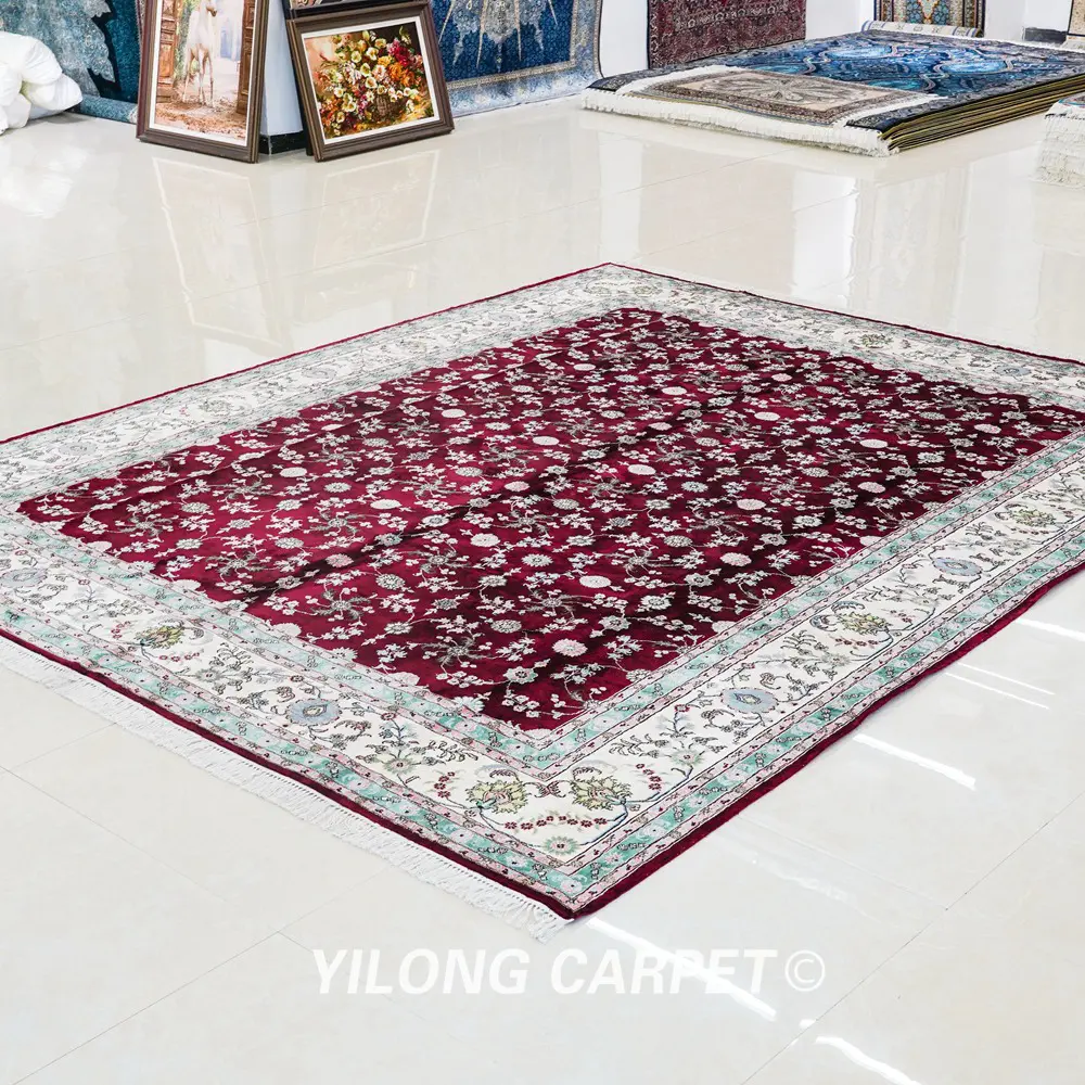 Pakistan Carpet Hand Knotted Silk Classic Red Floral Oriental Carpet 9x12ft - Image 4